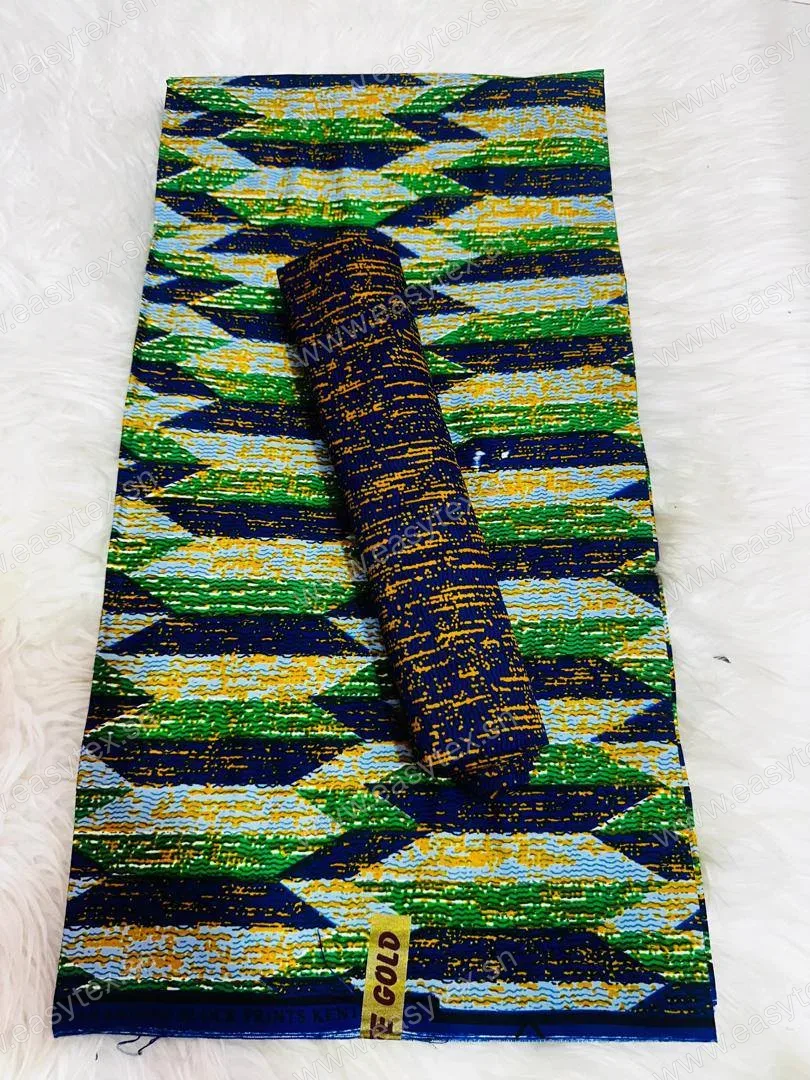 Super-Wax Kente Premium Mosaïque Émeraude et Bleu Cobalt