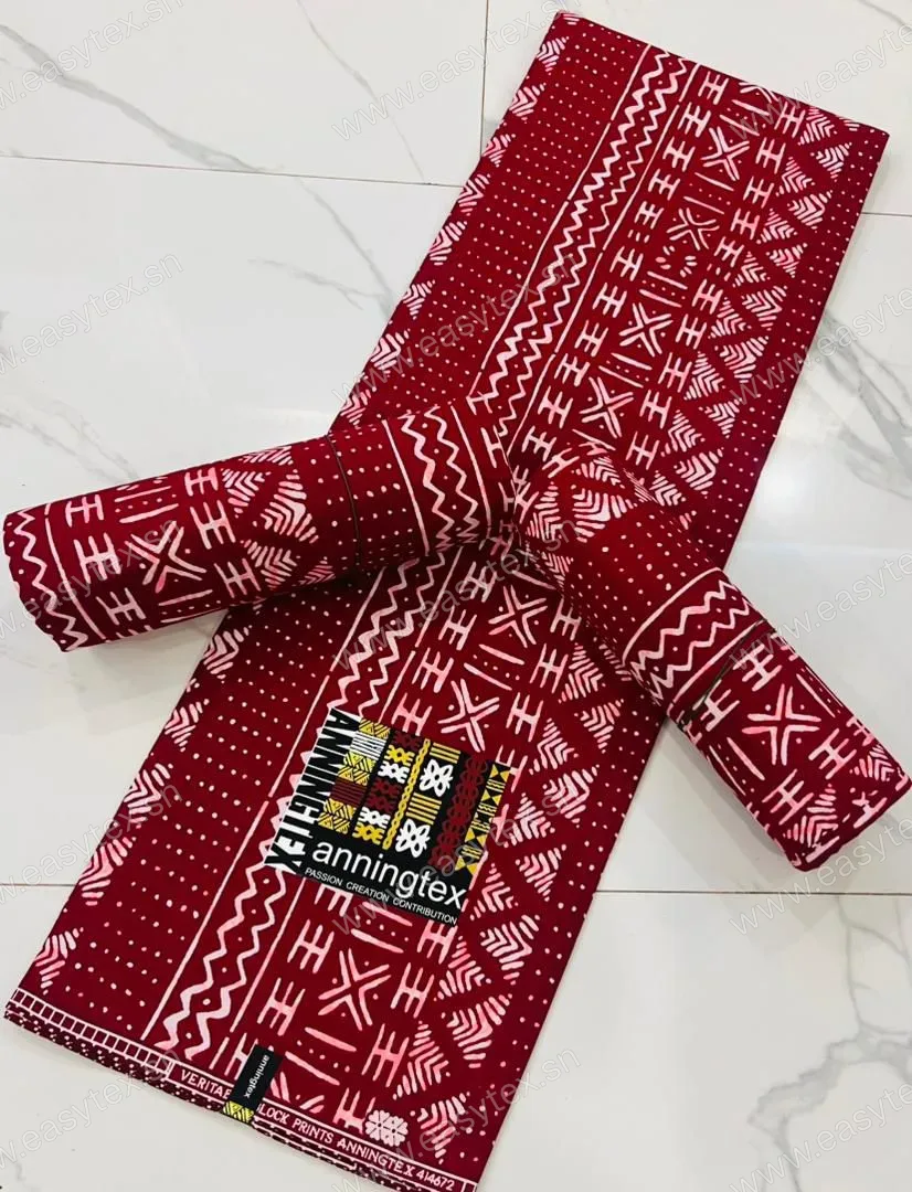 Wax Block Prints Anningtex Bogolan Ciselé Pourpre et Neige