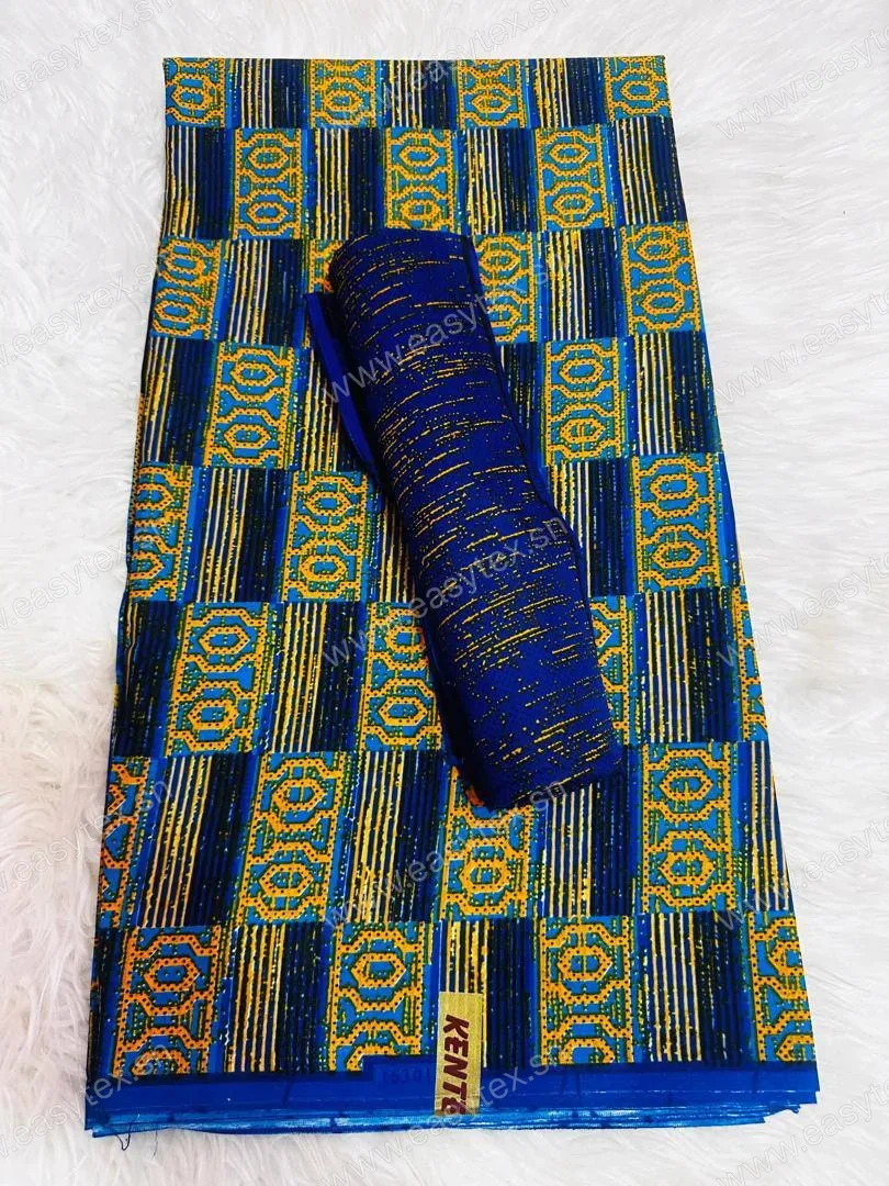 Super-Wax Kente Premium Bleu Indigo et Cartouches d'Or