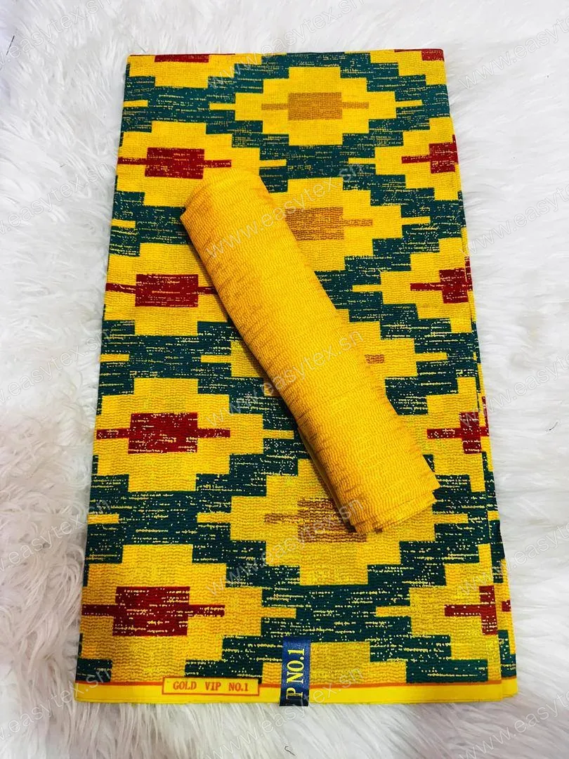 Super-Wax Kente Premium Or Impérial et Émeraude Graphique